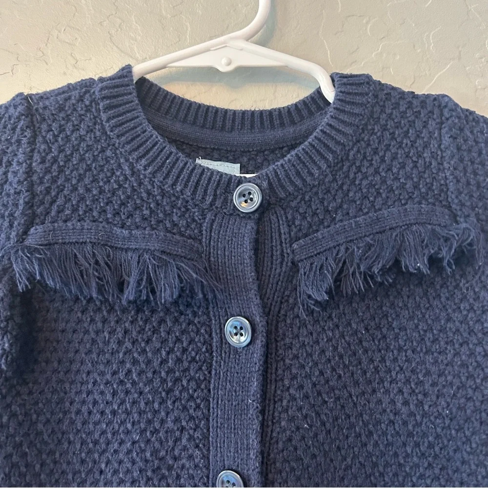 Baby Gap navy blue button front knit cardigan with fringe details size 2 years